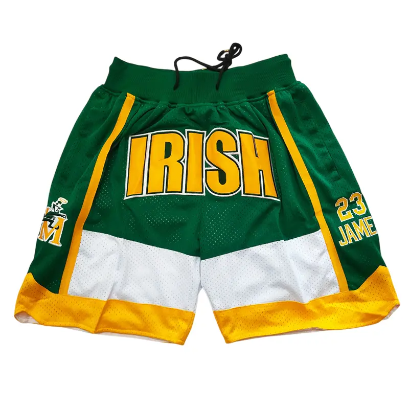 Men's IRISH #23 JAMES Sewing embroidery Basketball Shorts big size Mesh breathable outdoor sports loose sweatpants Vintage classic training match day Sports Bottoms Cheap High Quality green S-XXL Gymwear Gym Outfits
