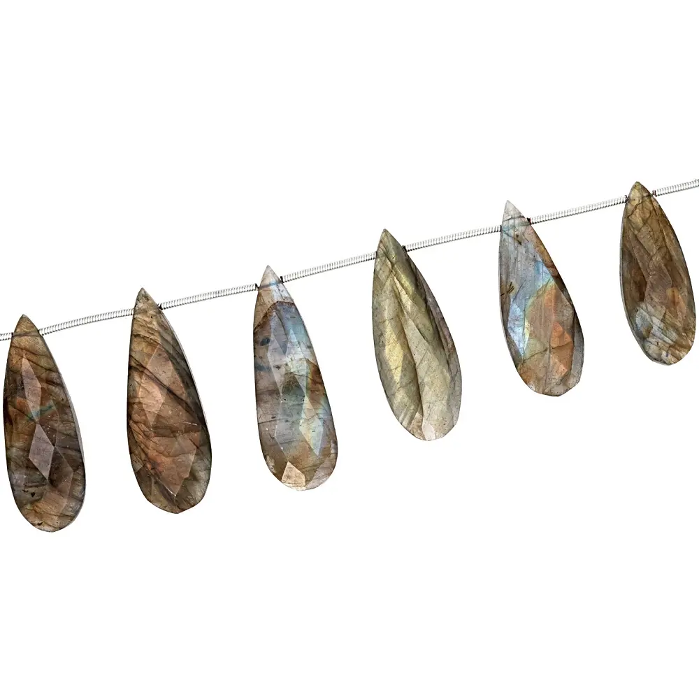 JTV Labradorite Long Pear Shape Bead Strand for Crafting, 10x25-15x40mm, Approximately 8" in Length