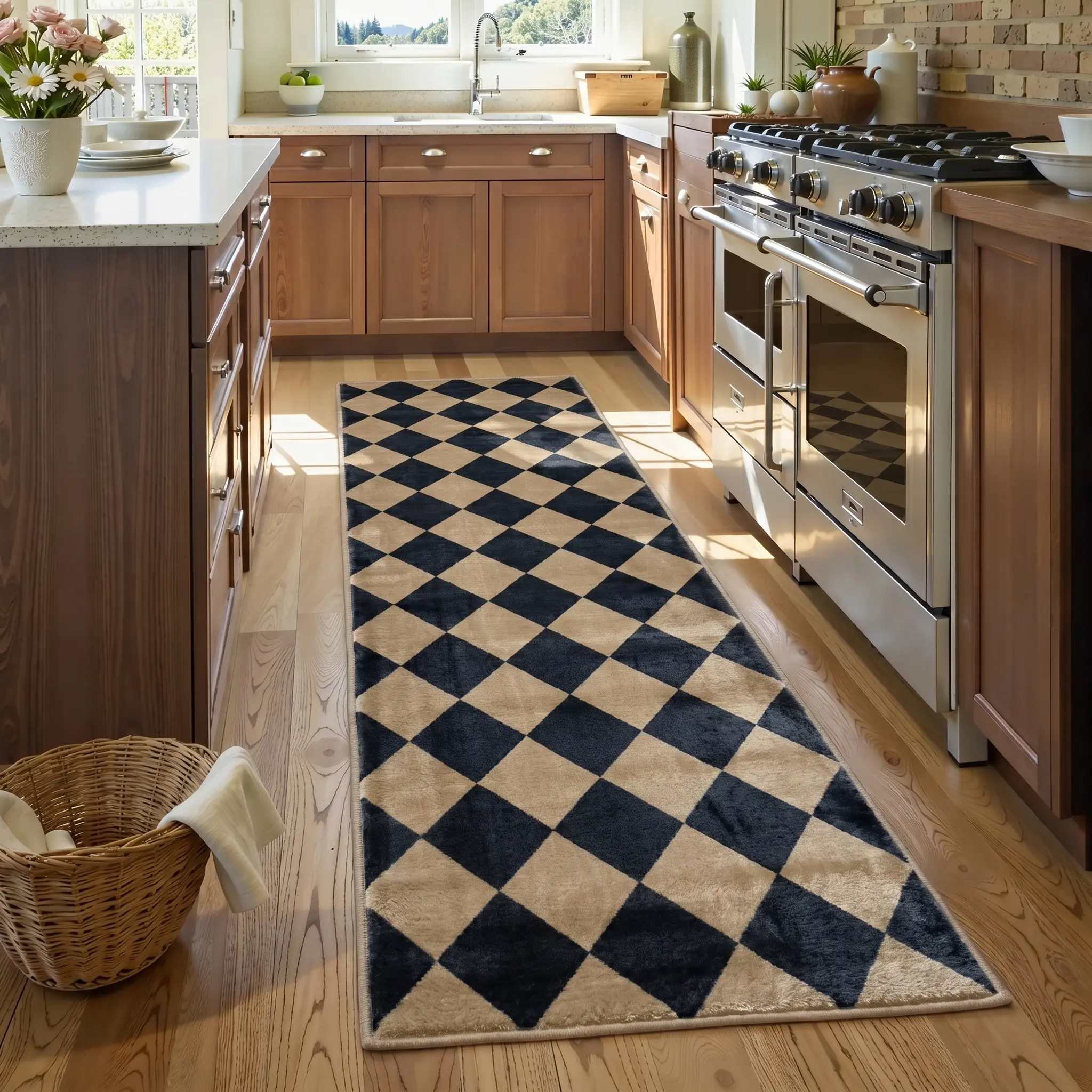 Checkered Easy Flannel Runner Rug, Hallway Kitchen Runner Rug Non Slip Washable Outdoor Carpet for Entryway Indoor, Checkerboard Indoor Outdoor Carpet for Hallway Entry, Home Decor Rug, Decorative Rug Soft Area Rug
