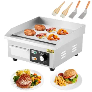 Garvee 14 Inch Commercial Electric Griddle with 1500W Power, Non-Stick Flat Top Teppanyaki Grill, Adjustable Temperature 122-572℉, Countertop Grill Includes Shovels & Brushes for Home and Restaurant Use