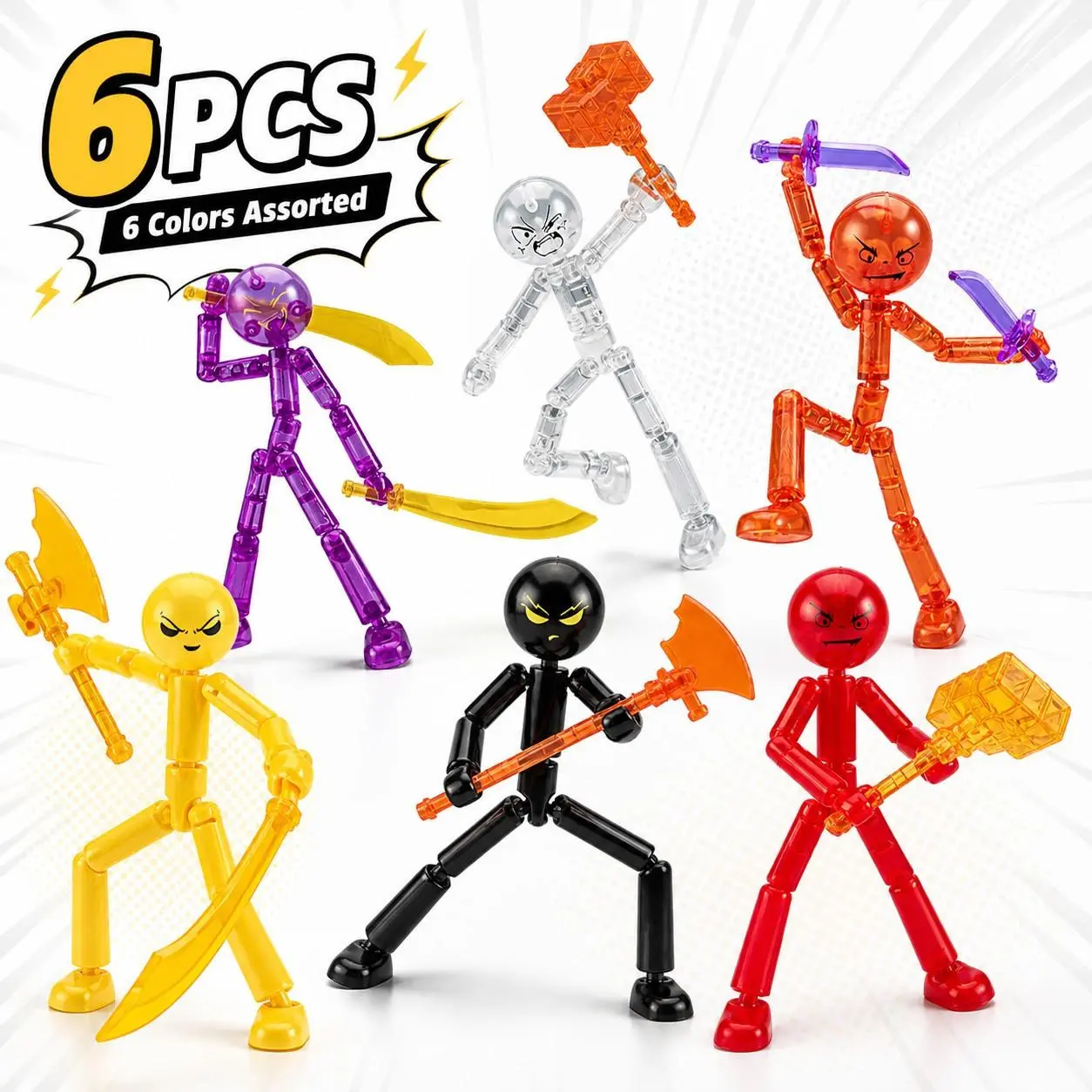 6-Piece Poseable Doll Set, Flexible Stick Figures, Kids' Creative DIY Toys, Random Colors, Fun Educational Playset for Children, Articulated Figurines