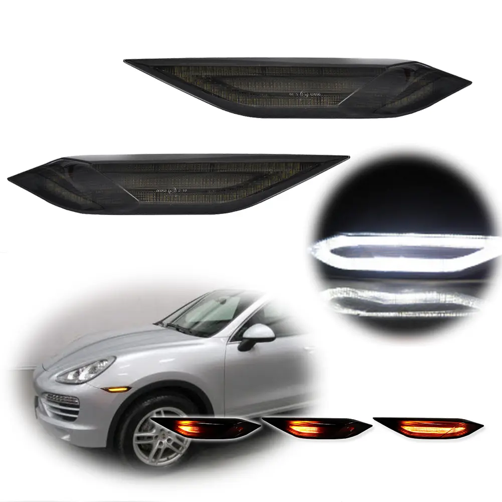 2pcs Fit 2011 2012 2013 2014 Porsche Cayenne 958 Smoke Sequential LED Side Marker Signal lamps Lights,Replace OEM 95863107200, 95863107100