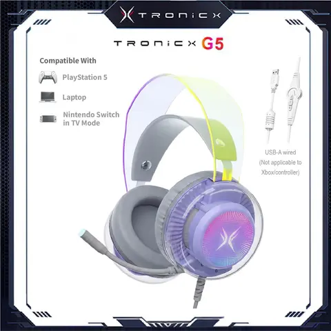 [Stock Up] TAGRY TRONICX G5 Wired Gaming Headset with 50mm Driver, ENC Microphone, USB Headset with 7.1 Surround Sound, Control Box for PS5/Switch in Dock Mode (Not Compatible with Xbox or Controller) for FPS Gamers tiktokshopbacktoschool, Headphone,techv
