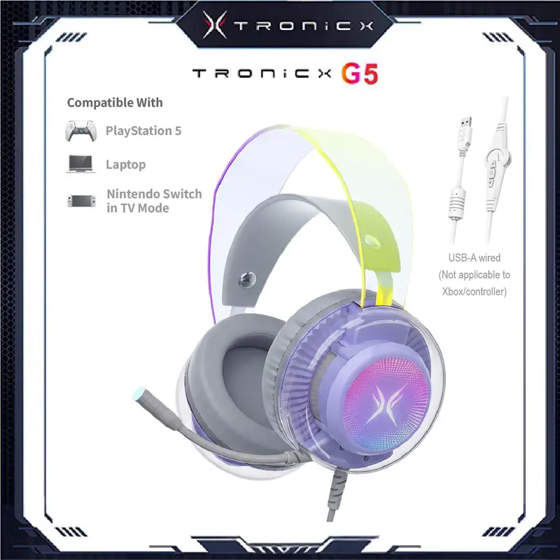 [Stock Up] TAGRY TRONICX G5 Wired Gaming Headset with 50mm Driver, ENC Microphone, USB Headset with 7.1 Surround Sound, Control Box for PS5/Switch in Dock Mode (Not Compatible with Xbox or Controller) for FPS Gamers tiktokshopbacktoschool, Headphone,techv
