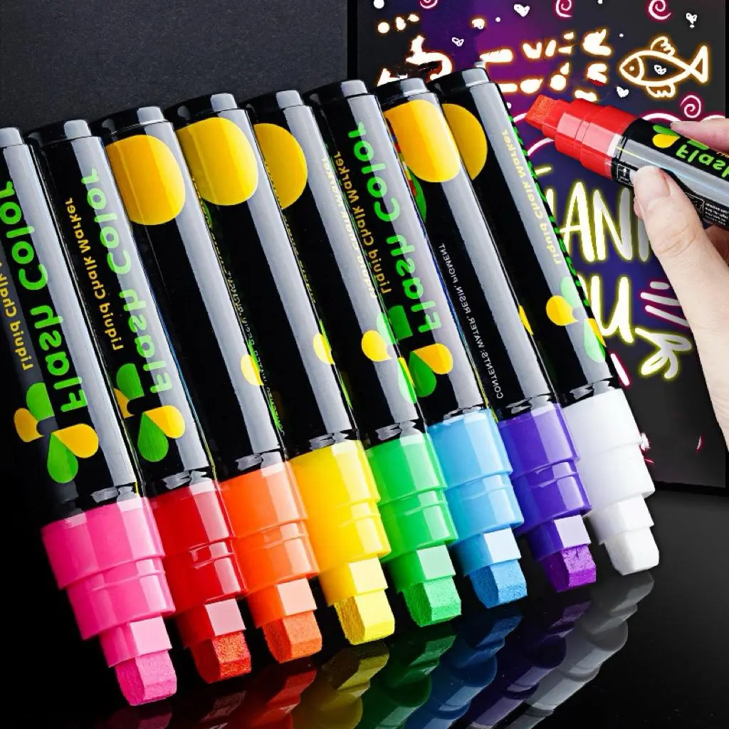 Liquid Chalk Marker Pen (8 Counts/set), Liquid Chalk Pens, Washable Highlighter Markers, Erasable Window Markers for Chalkboard Signs, Glass Window, Art Pen, Office Stationery