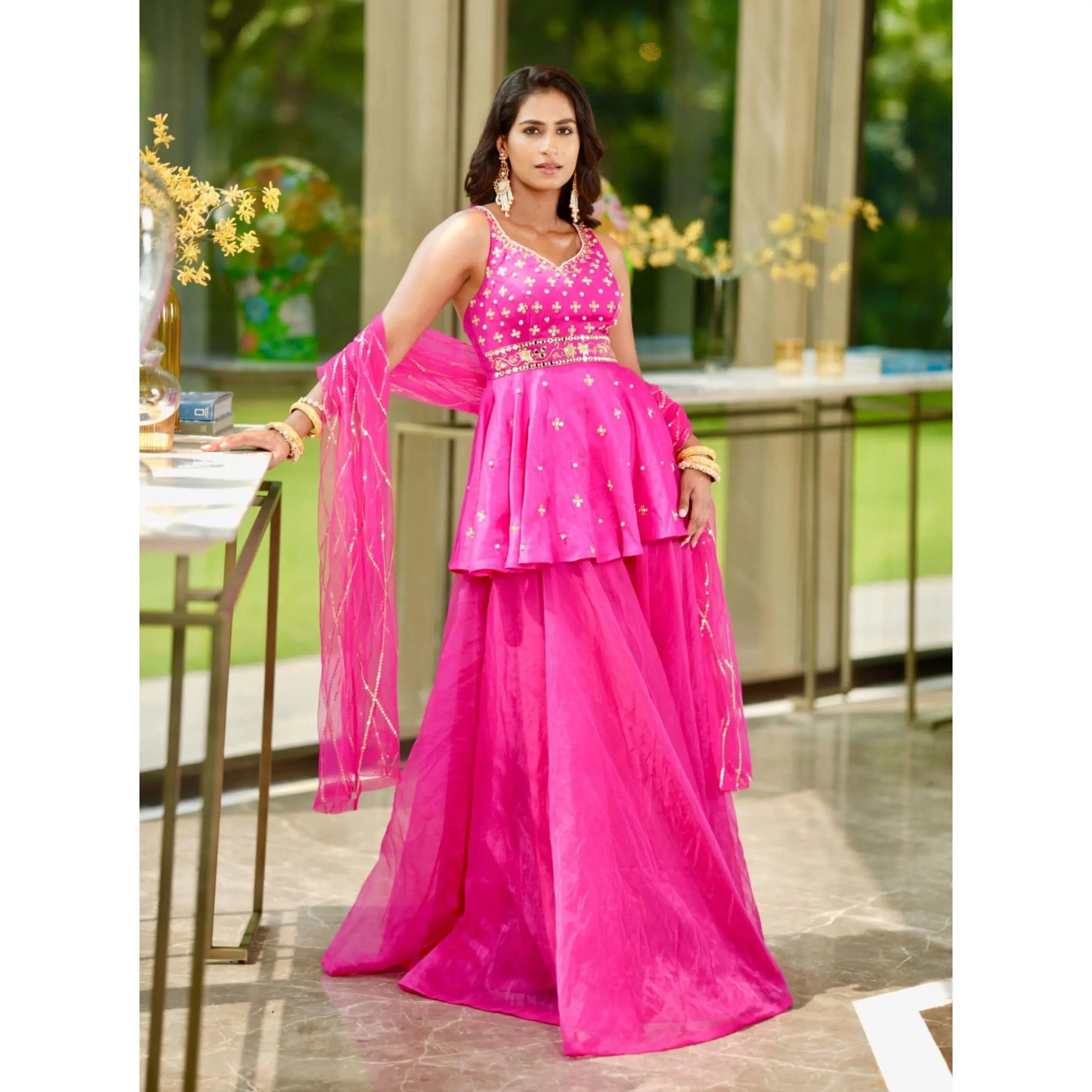 Raya pink embroidered sharara set