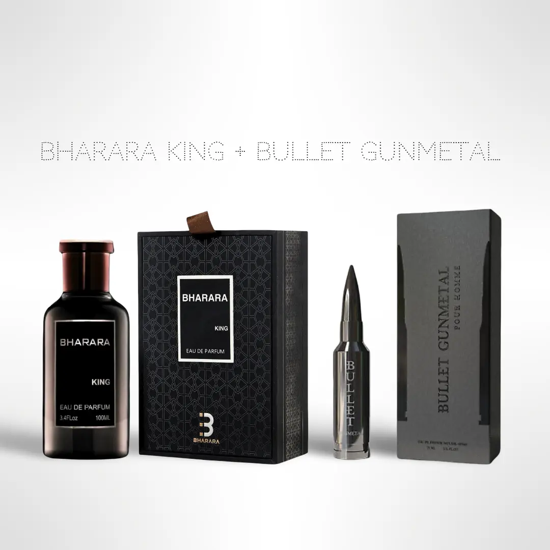 BHARARA King 100ml (3.4oz) & Bharara Bullet Gun Metal 75ml - Men's EDP Power Duo - Men's Colognes, Daily Wear Fragrance Pack Of 2