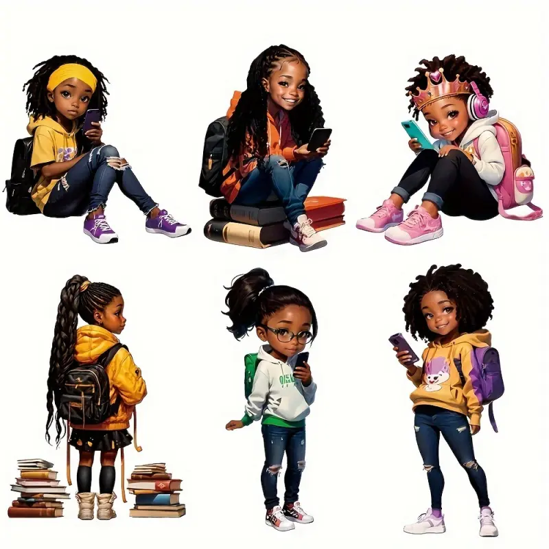 6-Piece African Girl Iron-On Transfer Stickers, DIY Craft Art Fashion Design, Unique Patterns for T-Shirts, Sweaters, Hoodies, Durable Textile Accessories