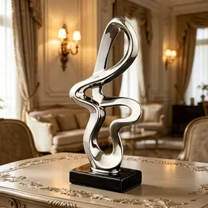 Modern Abstract Sculpture, Contemporary Art, Ceramic Texture Statue, Minimalist Art Piece, Luxury Home Decor, Silver Color Accent, Desktop Art