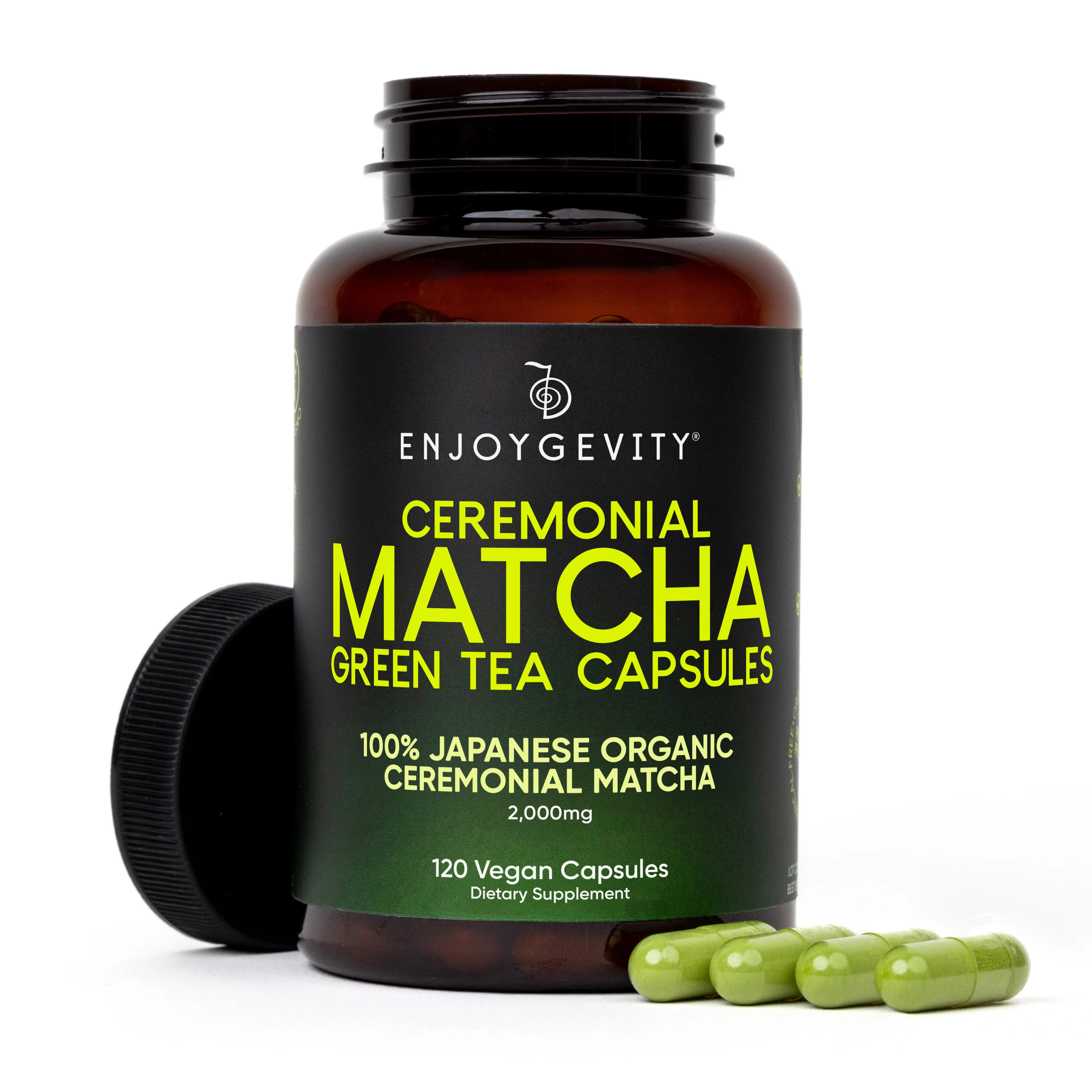 Organic Ceremonial Matcha Green Tea Capsules - Japanese - Natural Antioxidant - 120 Daily Capsules - 2,000/mg Healthy Ingredients