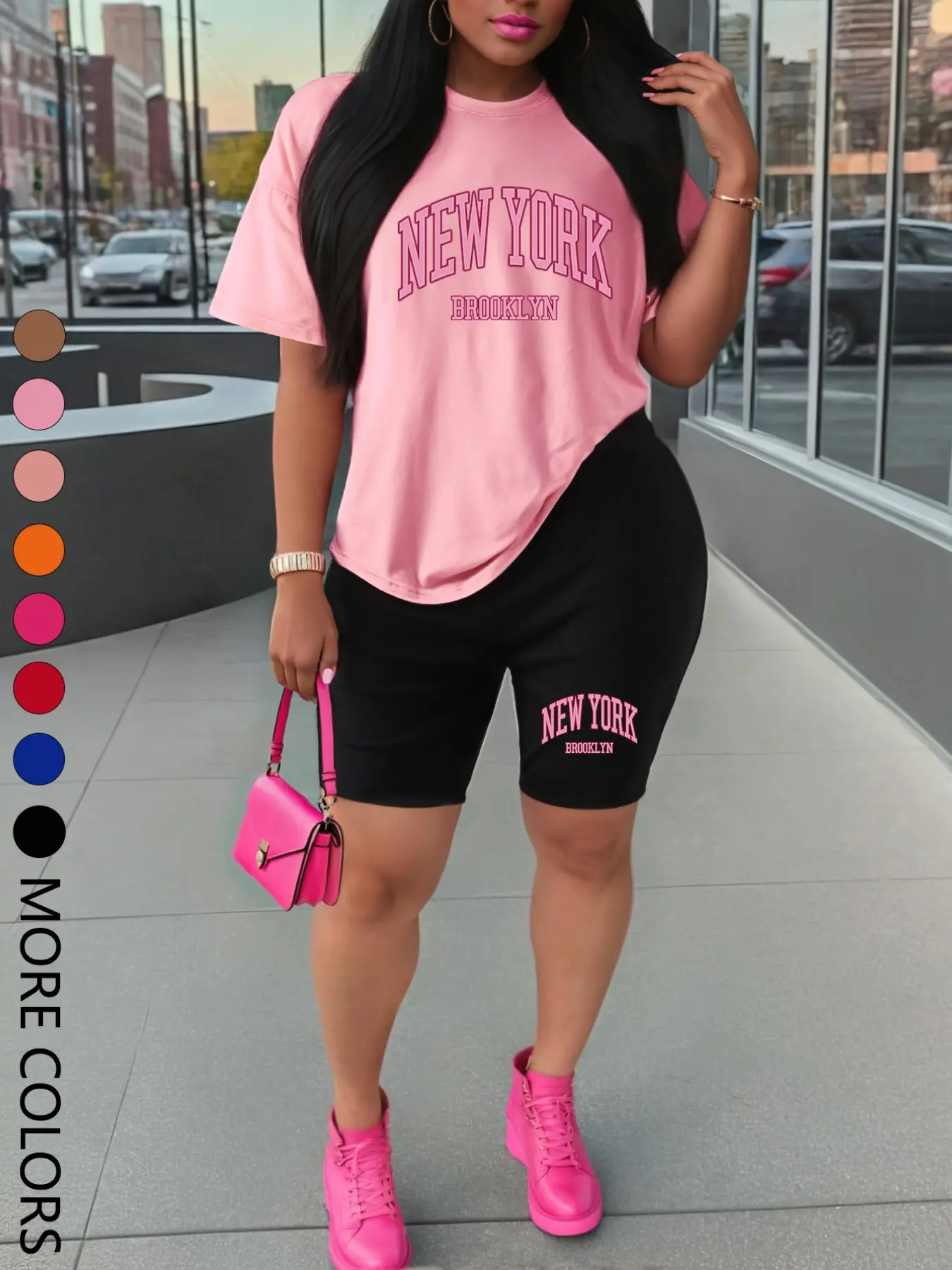Women's Letter Print Sportswear Set, Sporty Casual Round Neck Short Sleeve T-shirt & Skinny Shorts, Suitable for Daily Outdoor Wear, Gym Workout, Athleisure Outfits
