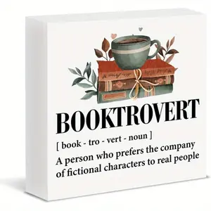 Book Lovers Gifts, Gifts for Readers Bookish Librarian Booktrovert Wood Block Sign Home Reading Nook Room Library Shelf Table Decor 5x5 inch