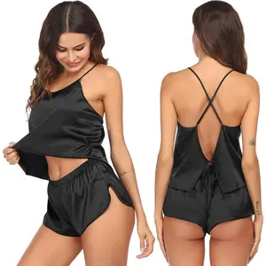 Silk Pajamas Set for Women Satin Backless Lingerie Pjs Cami Top and Shorts Nightwear 2026