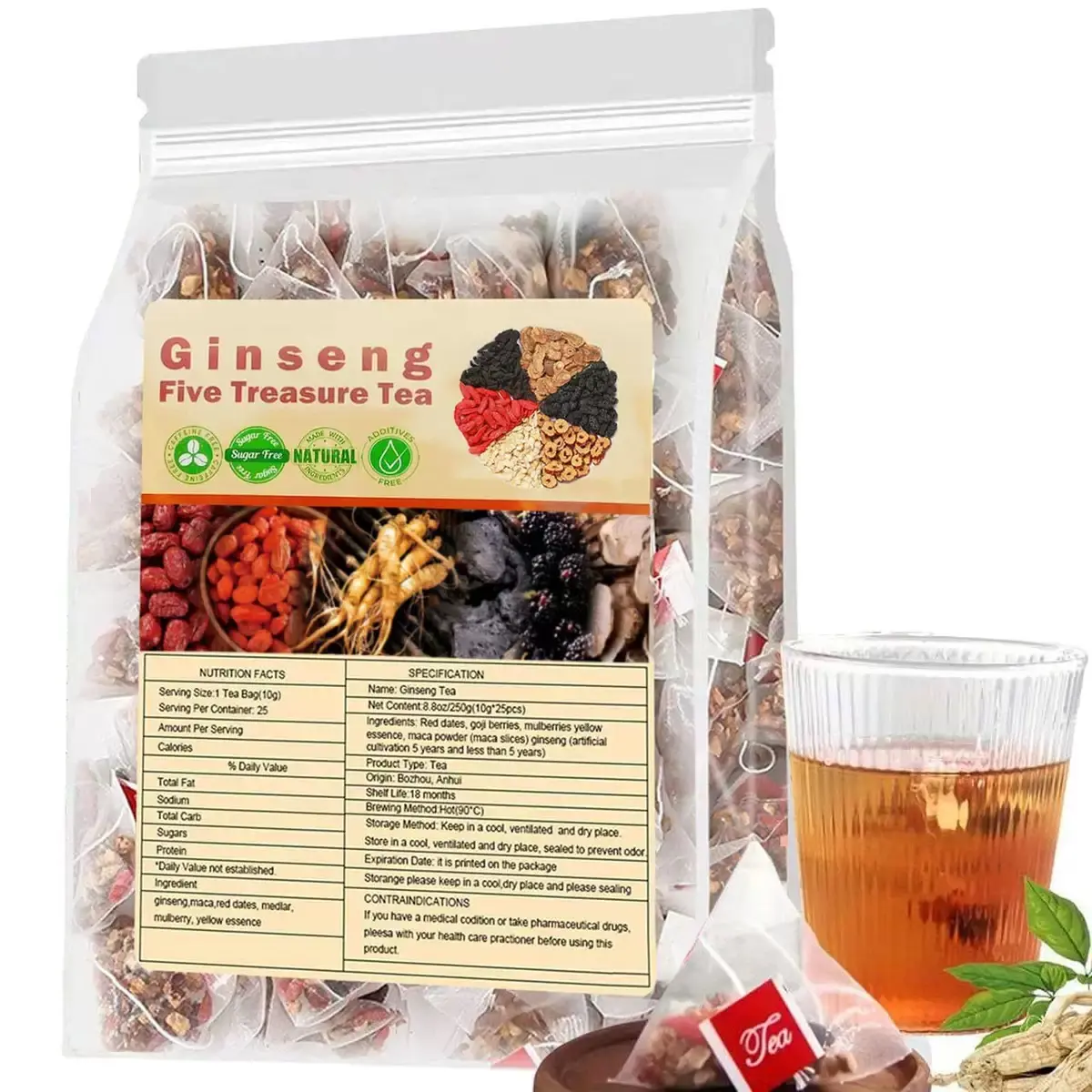 Kidney Tea 25bags Ginseng Six Treasure Tea Formula Traditional Chinese Herbal