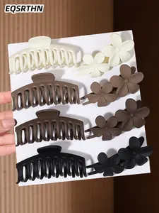 8pcs curry color keel duck clip set, milk white coffee black autumn and winter hair accessories combination, duck clip keel hair clip set, ladies commute to work daily hair binding simple temperament headdress, Elegant Hair