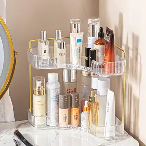 Corner  Counter Organizer 2 Tier, Space-Saving Vanity Makeup Organizer Shelf, Perfume & Skincare Storage Tray,  Countertop Corner Rack for  & Bedroom (White)