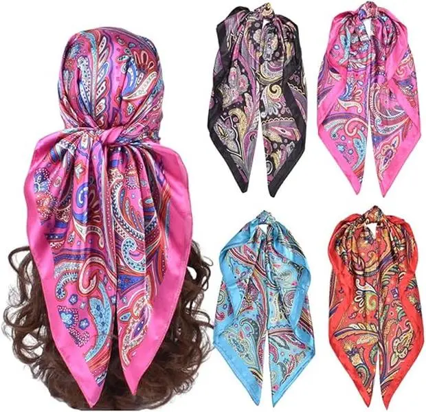 Women's 4-Pcs Silk-Like Satin Square Scarf Set, 35 in Large Scarf Head Wrap for Neck Shawl - Home Improvement Building Supplies Wallpaper & Wall Trim Accessory