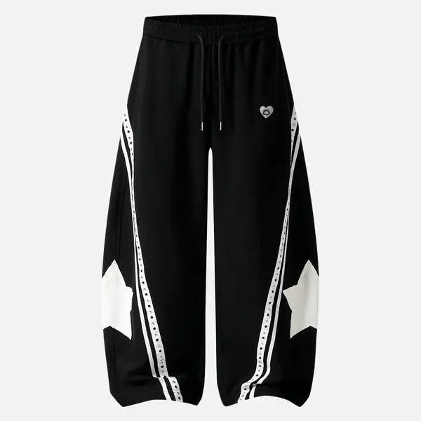 Aelfric Eden Star Patch Stripe Drawstring Sweatpants Black & White Contrast Oversized Barrel Silhouette Unisex Streetwear Pants