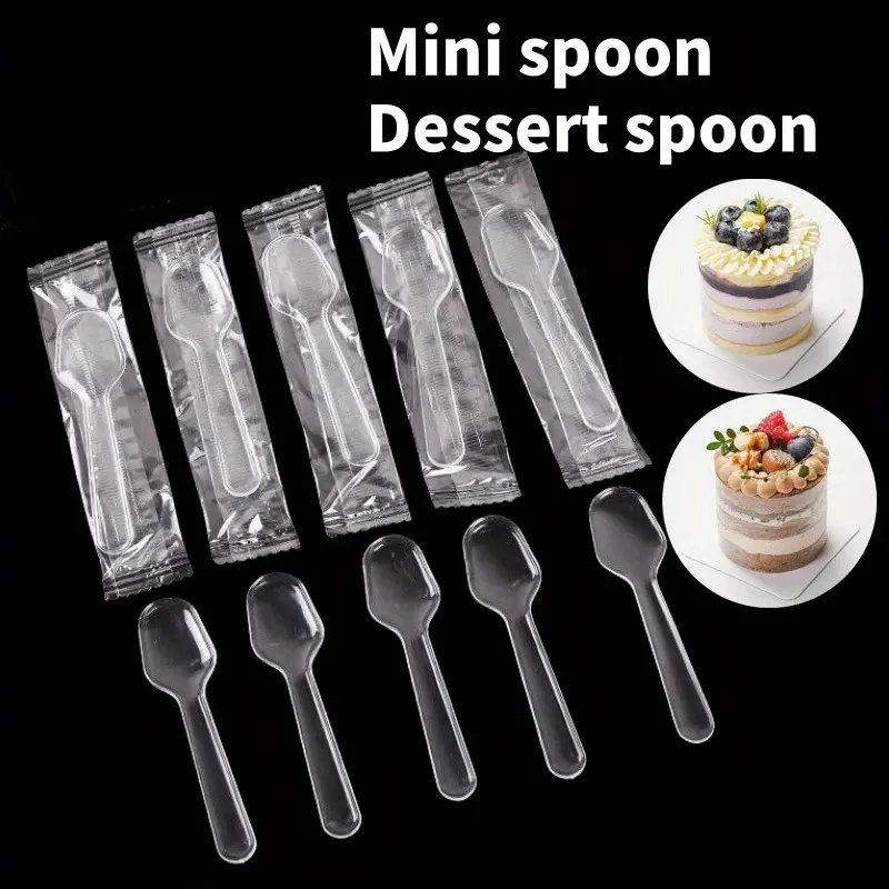 20/50/100pcsFood Grade Transparent Plastic Disposable Mini Dessert Spoons, Sweet Treats Yogurt Pudding Ice Cream Sundaes, Single Serve Packaging, Party Tableware, Party Supplies, Party Household