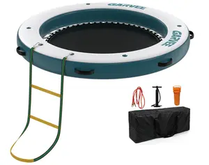 Round 8x8FT Inflatable Floating Dock, Floating Dock Water Platform with Mesh Swim Area,Non-Slip EVA Platform and Rope Ladder,Boats,Pool,Beach,Ocean Swimming Pool Set