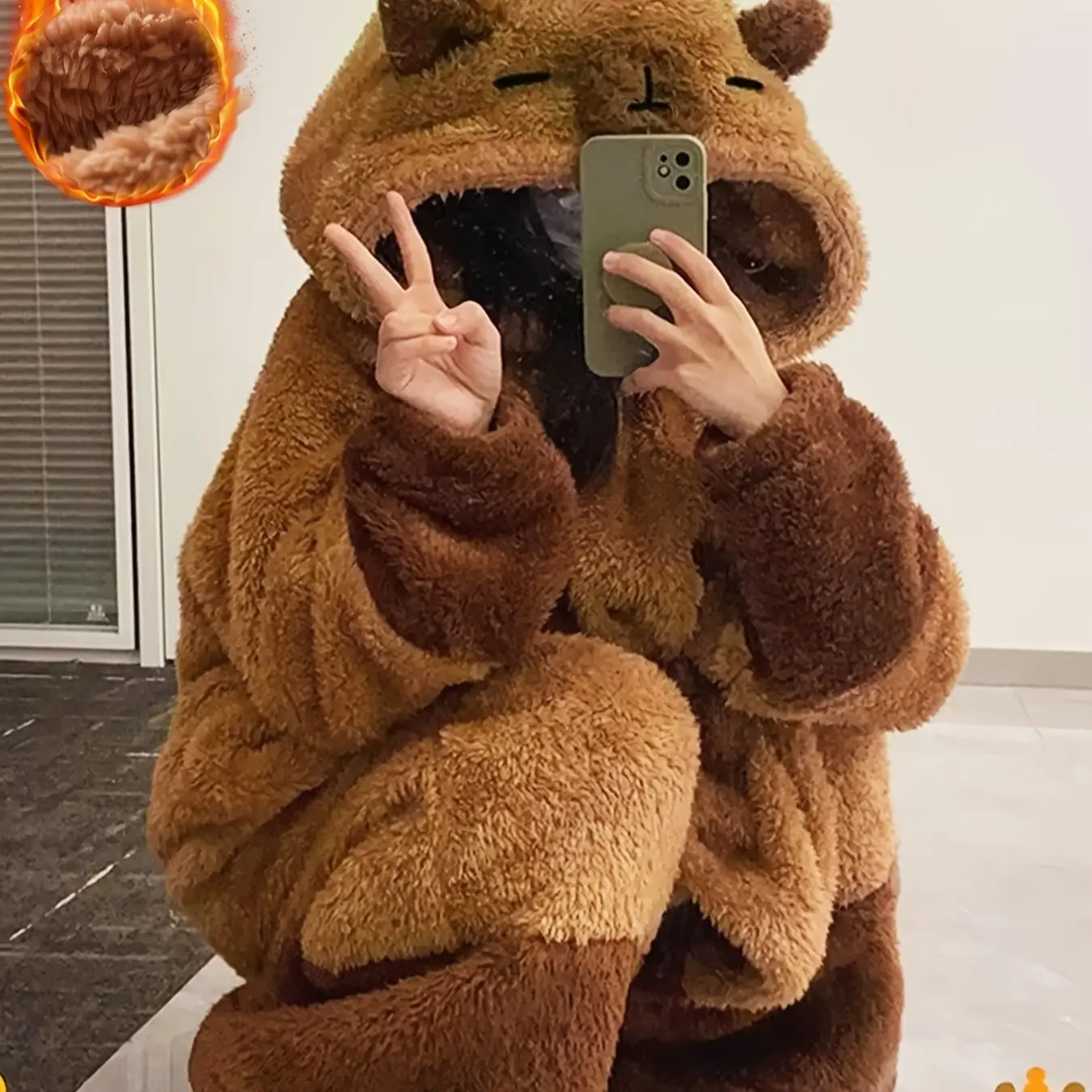 Women's Cute Cartoon Bear Pajamas Set, Long Thick Flannel Sleepwear, Cozy Home Wear for Fall & Winter, Perfect Holiday Gift