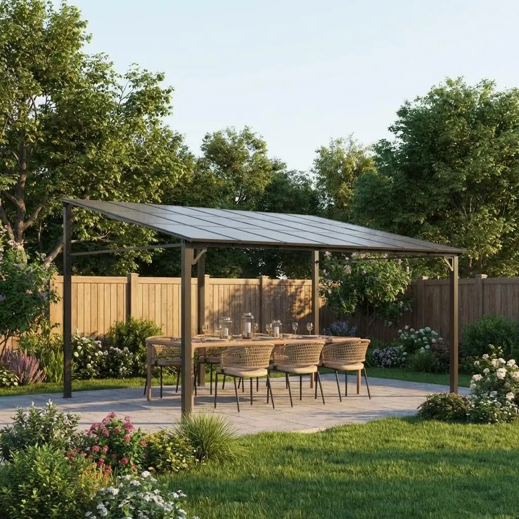 12' x 14' Heavy Duty Hardtop Wall Mounted Gazebo Pergola, Outdoor Lean-to Patio Shelter with Metal Frame & Sloped Polycarbonate Roof, Waterproof UV Protected for Deck Porch Backyard Garden