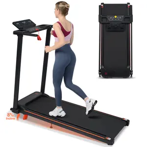 Folding Walking Pad Treadmill with 8% Incline 1–8 MPH 265 lbs Capacity Portable Home Treadmill with Handle 12 Programs 3 LED Displays & Storage Tray 3.0HP Motor 7-Layer Belt