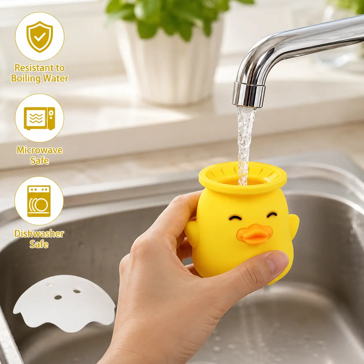 1-Piece Compact Cartoon Duck-Shaped Microwave Cleaner, Food-Grade Silicone Kitchen Accessory - Heat-Resistant Cooking Tool, Countertop Cooking Accessory for Oven Stain Removal & Deodorizing