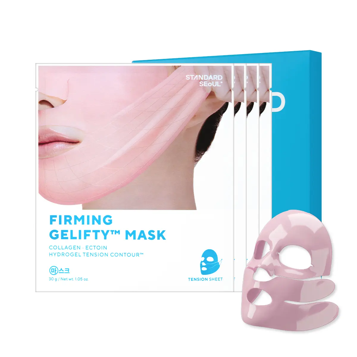 [VIRAL K-BEAUTY] STANDARD SEOUL Hydrogel Contour Collagen Face Mask - Overnight Glass Skin & 30-Min Morning De-Puff V-Line Band (4 Pack) Skin Repair