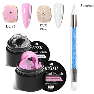 MTSSII 3pcs Non-stick Solid Gel Set, Transparent Pearl Color Sculpture Gel, Builder Gel for Nail Extension Solid Extension Gel 3D Nail Gel Art Nail Strengthen UV LED Nail Art Gel Nails for Home Nail Salon