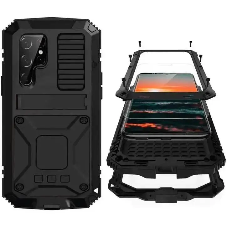 Fin Heavy Duty Aluminium Metal Armor Case For Samsung S26 S25 S24 S23 S22 S21 Note 20 Ultra S20 Plus A72 Shockproof Cover Screen Protector