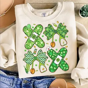 St. Patrick’s Day Nurse Shirt, Lucky Shamrock Medical Bow Graphic, Healthcare Worker, Irish Green Bandage, Cute Doctor RN Sweatshirt