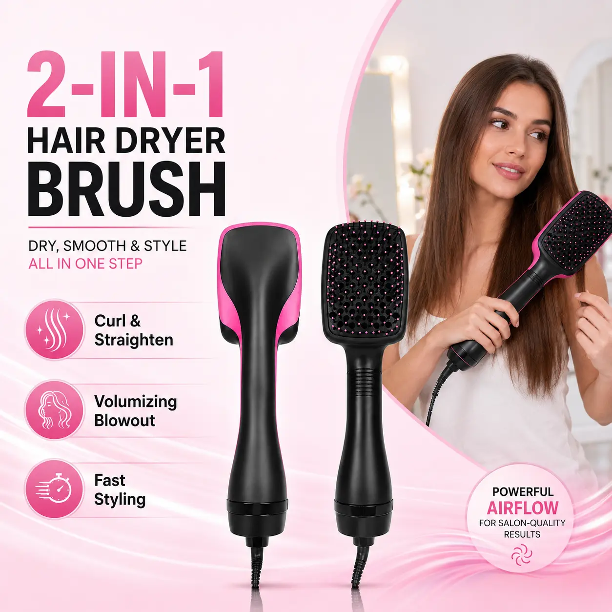 2-in-1 Hair Dryer Brush, Hot Air Brush for Curling & Straightening, Volumizing Blow Dryer Brush for Fast Styling#SummerVibes Green Curl Defining Brush
