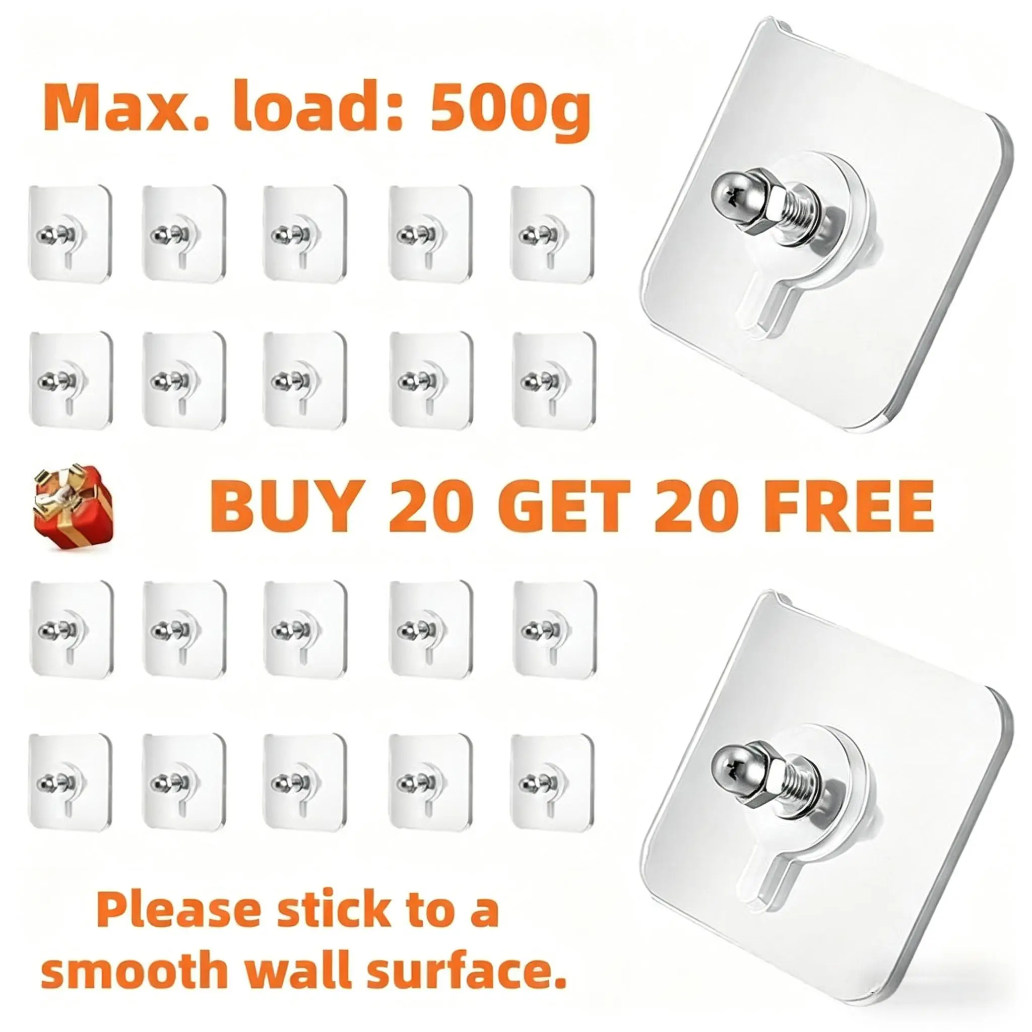 Stainless Steel Adhesive Hooks & Rails (40 Pieces/Pack, Buy 20 Get 20 Free) - Smooth Ceramic Metal Organiser, Durable Acrylic, No-Nail High-Strength Glue Installation Self-Adhesive Hangers for Kitchen, Bathroom
