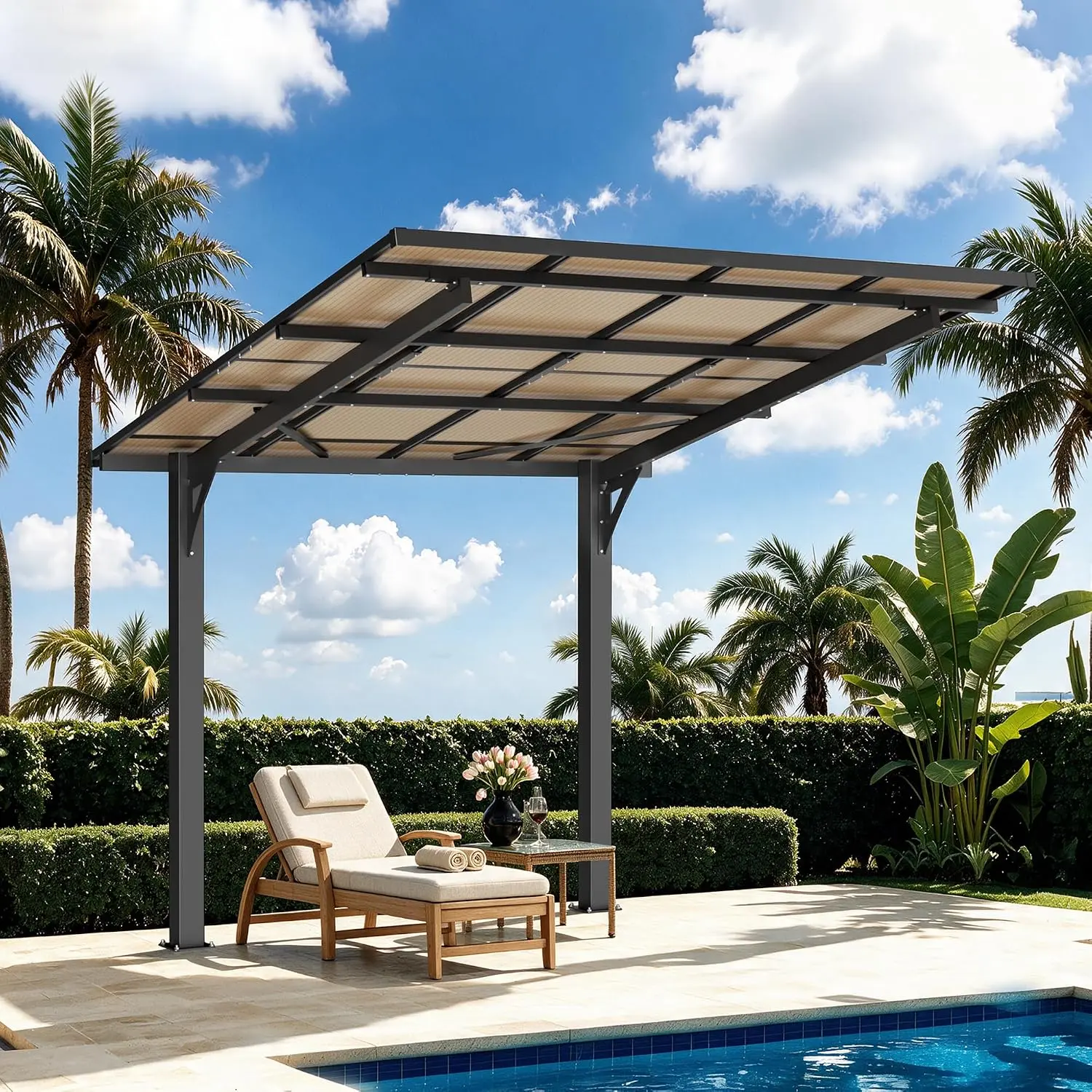 Lean to Gazebo, Outdoor Pergolas for Patios, Free Standing Pergola with Sloped Roof, Wall Mounted Gazebo for Backyard, Deck, Patio