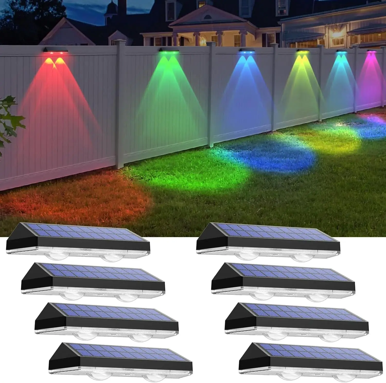 8-Pack Solar Outdoor Wall Lights - RGB 6-Color Rainbow Hues, Dusk-to-Dawn, IP65 Waterproof 5050 LED Array ABS Plastic, Solar Decorative Lights, Modern Outdoor Lighting, Waterproof Landscape Lights for Garden, Railing, Lights For Wall
