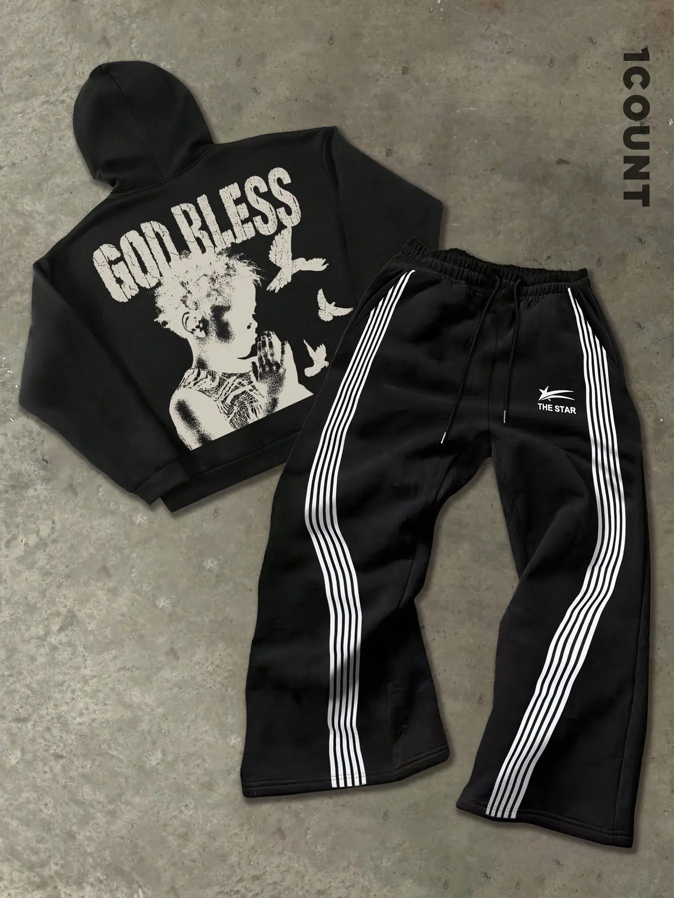 Men's Hooded Sweatshirt Set with Star Print Drawstring Waist Pants, Casual Summer, Sports Casual Wear, Comfortable Fitted Design, Outdoor Sports Style, Sweatsuit Set Outfit, Casual Sporty Set, Casual Sportswear Set