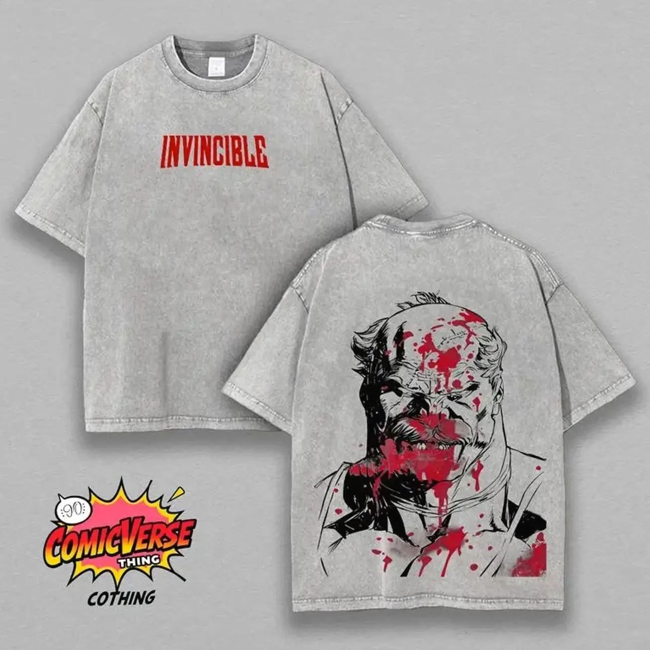 "Viltrumite Warrior"-Retro Heavyweight Oversized Tee, Washed Cotton, Omni-Man Inspired Superhero Streetwear, Graphic T-shirt, Comic Manga Crossover, Limited Edition Gift Oversized Fit,Comic-Inspired graphic tees vacation outfits men gifts dailywear SKO