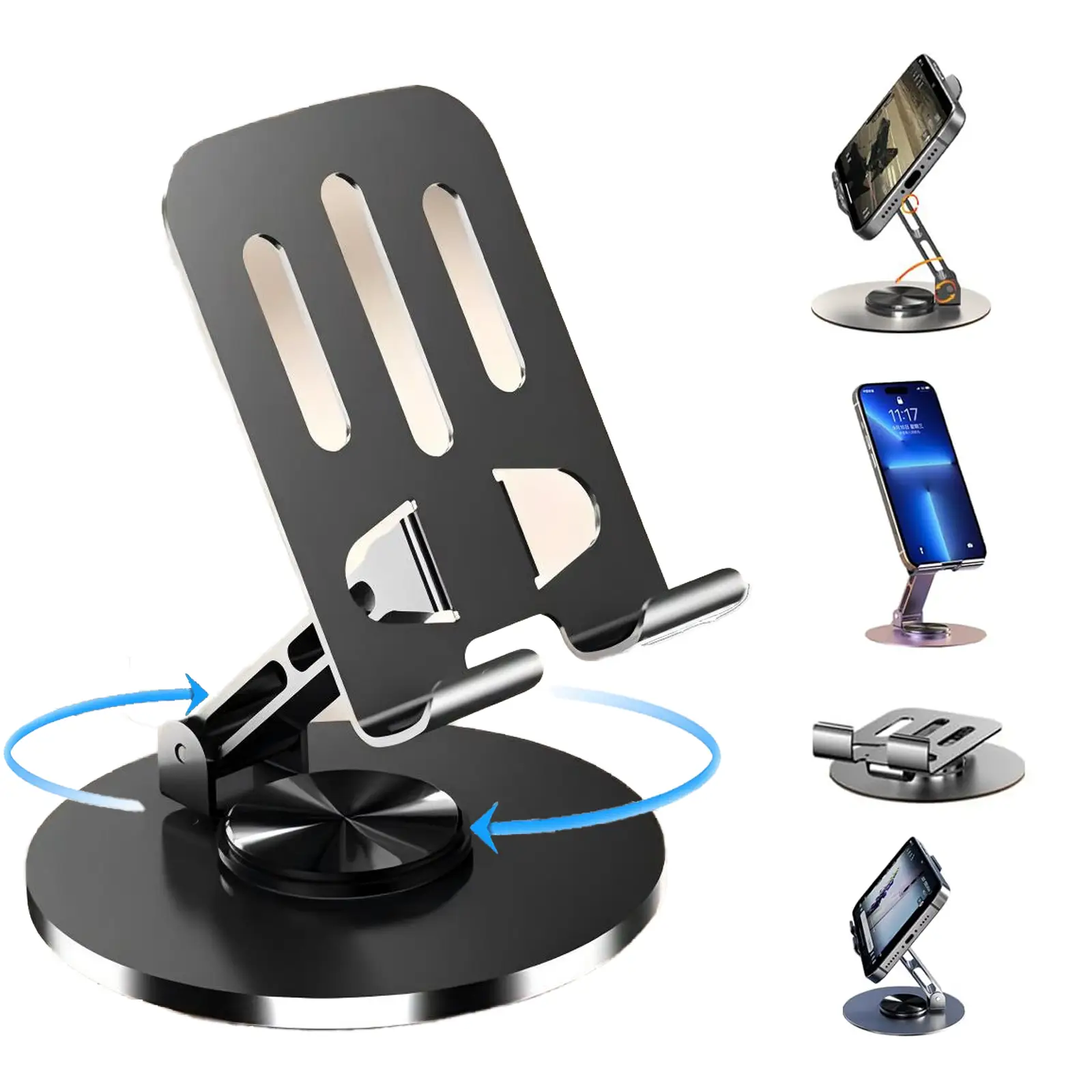 Cell Phone Stand, Multi-Angel Adjustable 360° Rotation Non-Slip Metal Phone Stand Compatible with iPone Android Smartphone and Tablet Accessories Hold