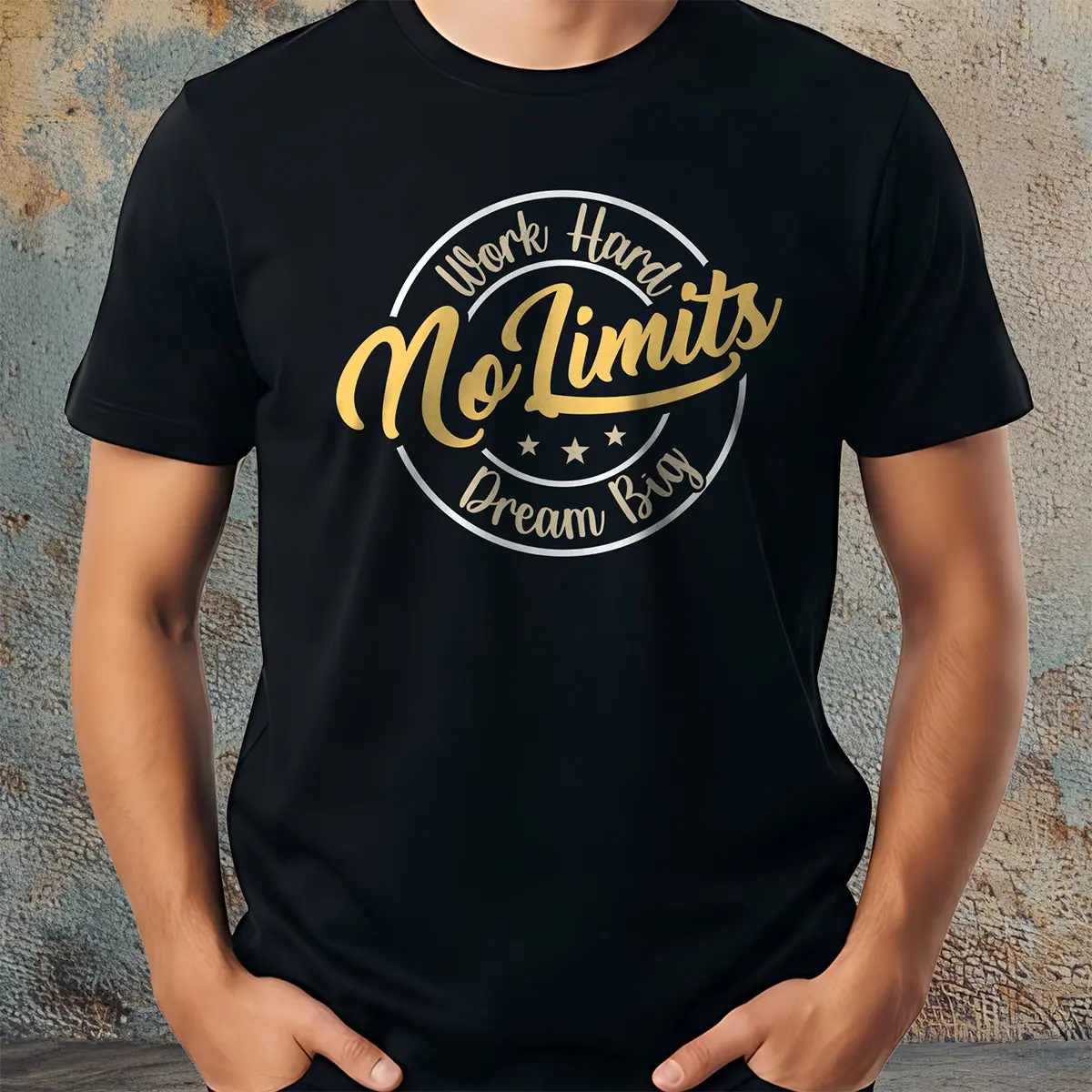 Men's No Limits Graphic Tshirt - Lightweight Motivational Streetwear Top in Soft Combed Cotton, Casual Shortsleeve Crewneck, Fabric