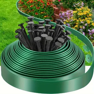 393.7/196.85-inch Garden Boundary Set - Includes 30/15 strong brackets, landscape boundary fence, lawn edge, 1.97-inch high, easy to install without excavation, garden divider, suitable for outdoor gardening, flower beds, paths, patio, and lawn dividers