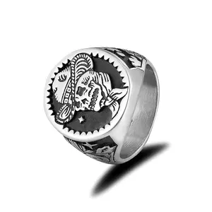 Hip hop personalized skull titanium steel ring, retro punk men's stainless steel ring, cowboy style