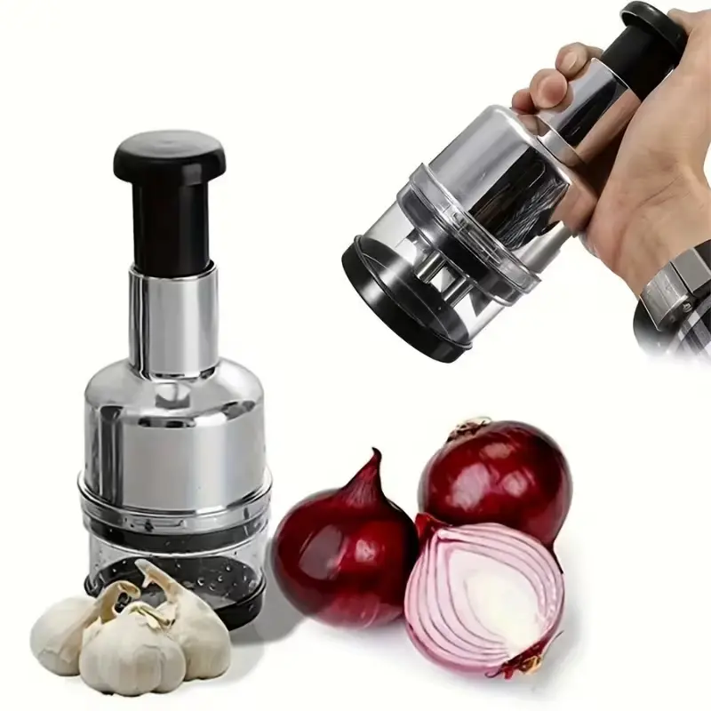 1 Manual Garlic Press and Food Chopper - Handheld Vegetable and Onion Chopper, Mini Grinder, Kitchen Tools, Metal Construction, No Electricity Required