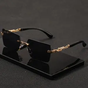 Unisex Semi-Rimless Rectangle Sunglasses - 1pc Luxury Gold-Accent Lightweight Retro Burgundy Frame, UV400 Protection, Blue Light Blocking Lenses, Stylish Semi-Rimless Women's Sunglasses for Beach, Travel, Stylish Women's Sunglasses