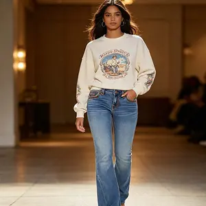 Vintage Blue Flare Jeans for Women, Slim Fit Leg-Lengthening, Euro-American Style Denim Pants