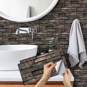 6/12/24/48 PCS Vintage FG Tile Stickers, Retro Rustic Stone 3D Layered, PVC Crystal Film, Peel & Stick Backsplash, Waterproof Oil-Proof DIY Self-Adhesive Wall Decor