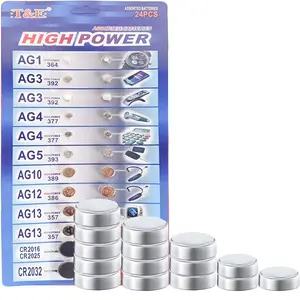 High Power Alkaline Button Battery Mix Pack, 1.5v/3v Ag3/lr41 Ag4/lr626 Ag5/lr754 Ag10/lr1130 Ag13/lr44 Ag1 Ag12 Cr2016 Cr Cr2032