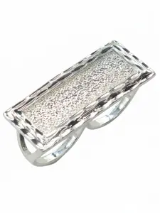 13k Silver Plated Rectangular Blank Two-Finger Ring, Unisex Daily Wear Jewelry, Party and Commute Accessory, Versatile Finger Ring, Beautiful Rings, Cuff Ring