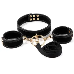 OIDEA Punk Leather Collar Wristband Cuff Costume Accessory Set Gothic Chain Connector Roleplay Prop Fashion Jewelry