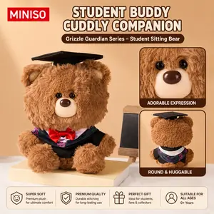 MINISO Giftford Bear Guardian Series Graduation Sitting Plush Toy, Cute Soft Stuffed Bear Doll in Cap and Gown, Collectible Gift for Kids Girls Graduates